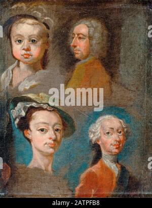William Hogarth, Studies of Heads, painting, circa 1733 Stock Photo