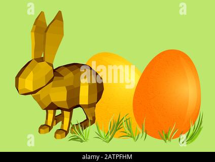 fun rabbit and eggs on grass easter symbol Stock Vector
