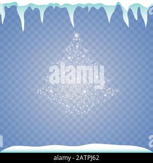 White dust star traces of sparkling particles in the form of a Christmas tree and snow and icicles isolated on a transparent background. Magic concept Stock Vector