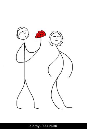 Naive illustration, children's drawing, stick figures, lovers, Germany Stock Photo