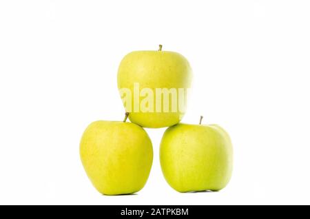 delicious golden apples isolated on white background Stock Photo