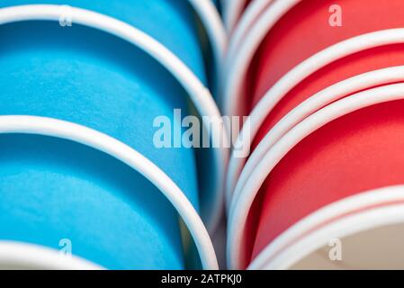 Multicolored beautiful eco paper party cups on white background Stock Photo