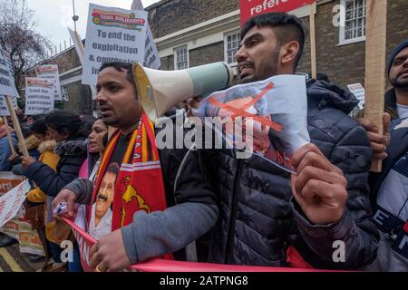 London, UK. 4th February 2020. Tamils protest at the Sri Lankan High Commission on Independence Day against the continued denial of the democratic and national rights of Tamils. Sri Lanka now admits the 20,000 Tamils 'disappeared' by the authorities in 2009 are dead and Tamils demand justice and information about their deaths. Credit: Peter Marshall/Alamy Live News Stock Photo