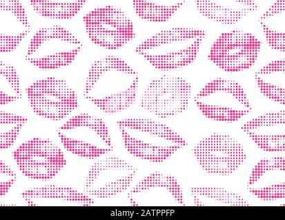 Halftone vector pink lips on white background. Seamless woman's lips pattern for template, paper, card, cloth, fabric Stock Vector