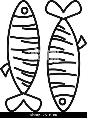 Fire fried fish icon outline vector. Lisbon dish. Culture cuisine food ...