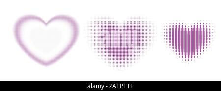 Halftone vector pink hearts on white background. Set of Simple shapes for template. Stock Vector