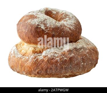 Bread image of a round cottage loaf isolated on a white background. Stock Photo