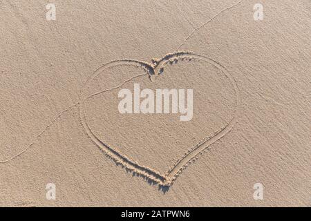 City, Riga, Latvia. Heart drawn in the sand. Travel photo. 04.02.2020 Stock Photo