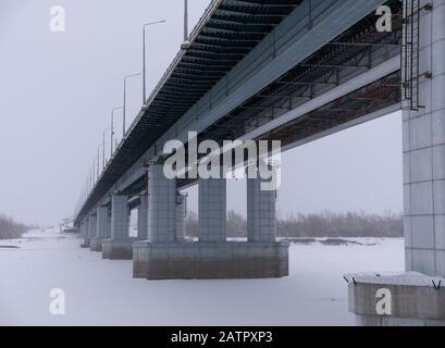 The bridge across the Ob River in the city of Barnaul Russia. Stock Photo