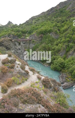 Bungee Bungy Jumping over Kawarau River, Queenstown, New Zealand Stock Photo