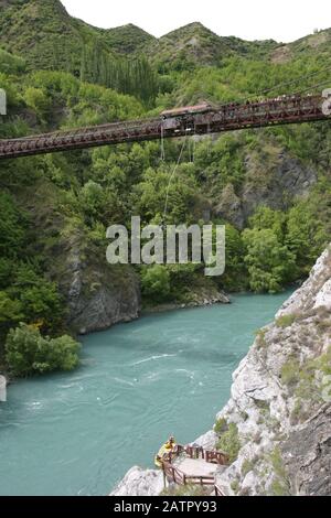 Bungee Bungy Jumping over Kawarau River, Queenstown, New Zealand Stock Photo