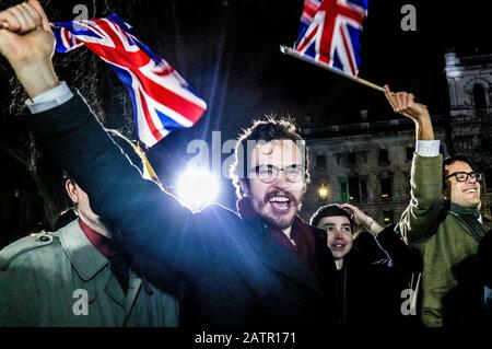 UK celebrates leaving the EU. Brexit celebrations. Parliament Square, London, UK. 31st January 2020. Stock Photo