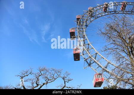 The big ferris wheel 'Wiener Riesenrad'  is the main landmark of Vienna, Austria Stock Photo