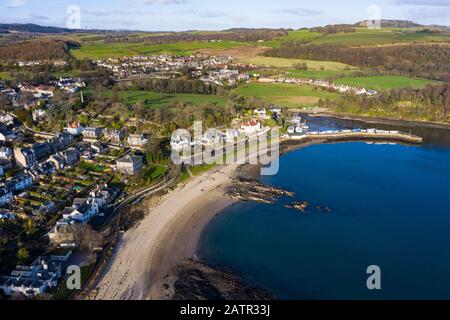Aerial view of village of Aberdour in Fife, Scotland, UK
