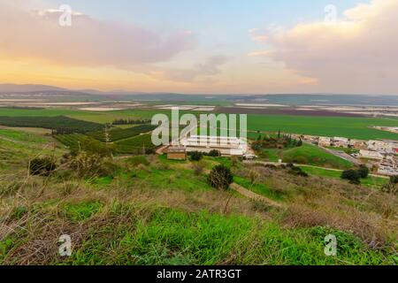 Sunset view of landscape and countryside in the eastern part of the Jezreel Valley, Northern Israel Stock Photo