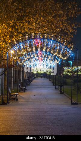 Christmas decorations and lights in Crangasi Park, Crangasi, Bucharest / Romania. Stock Photo