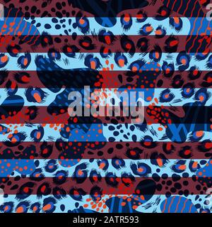 Seamless leopard skin pattern with abstract elements. Vector. Stock Vector