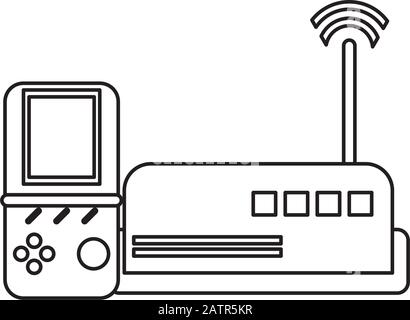 route wifi with video game devices technology Stock Vector