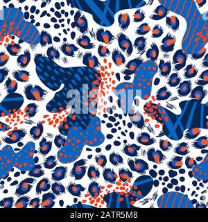 Seamless leopard skin pattern with abstract elements. Vector. Stock Vector