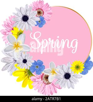Spring hand sketch logo, icon typography icon. Spring season lettering with sheet for greeting card, invitation template. Retro, vintage lettering Stock Vector