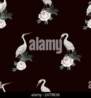 Seamless pattern with white herons. Stock Vector