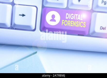 Handwriting text writing Digital Forensics. Conceptual photo investigation of material found in digital devices Stock Photo