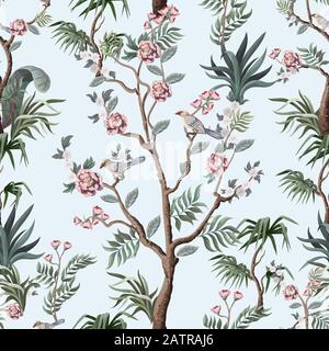 Seamless pattern in chinoiserie style with peonies. Vector, Stock Vector