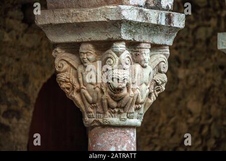 Romanesque capitals, Abbey of San Michele di Cuxa, Codalet Stock Photo
