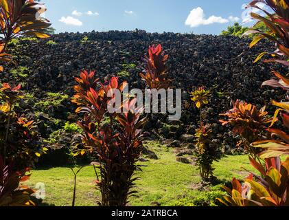 Ulupo Heiau historic hawaiian religious site near Kailua on Oahu, Hawaii Stock Photo