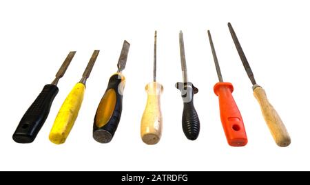 A set of different types of chisels and files.  Stock Photo