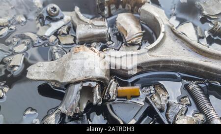 the engine of the sports car exploded and collapsed at the start of the race Stock Photo