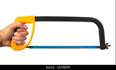Saw on metal isolated on a white background.  Stock Photo