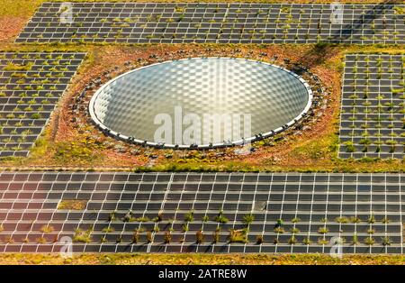 Rooftop of Basel Messe Exhibition Centre with a grid pattern and green foliage growing; Basel, Basel Stadt, Switzerland Stock Photo