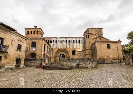 Santillana del Mar, Spain. The main facade of the Collegiate church of Santa Juliana Stock Photo