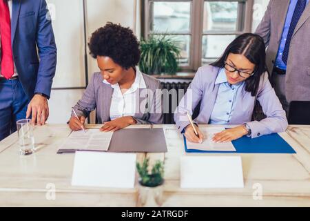 Business contract. Agreement was signed co-investment business Stock Photo