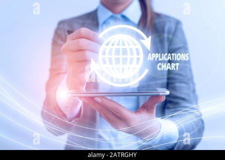 Text sign showing Applications Chart. Business photo showcasing graph used to study how a process changes over time Stock Photo