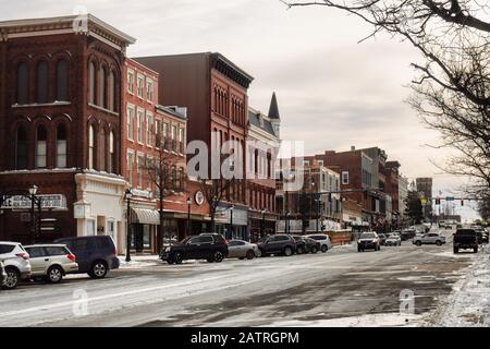 Oswego, New York, USA. January 23, 2020. Downtown Oswego, NY looking ...