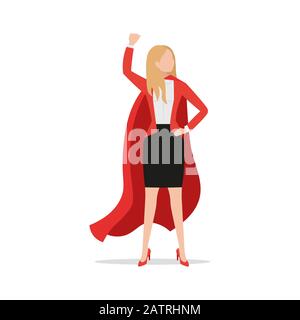 Successful powerful businesswoman wearing red superhero cloak and black skirt, office clothes, flat style icon, vector illustration, female leader Stock Vector