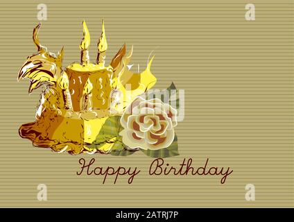 birthday cake. Happy Birthday card over vintage background Stock Vector