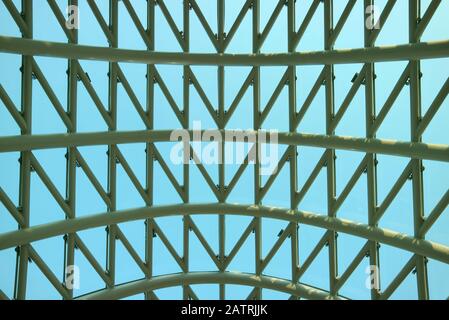 Artistic Pattern of the Metal Pipes of Bridge Roof View from Inside Stock Photo