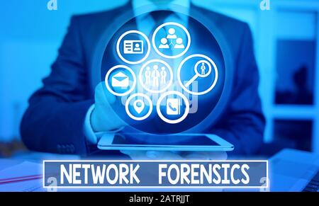 Handwriting text Network Forensics. Conceptual photo monitoring and analysis of computer network traffic Stock Photo