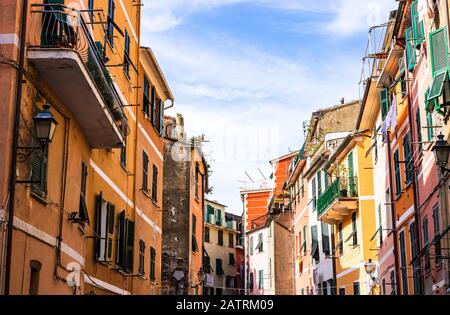 Detail of the narrow streets of Portofino village in Cinque Terre, Italy Stock Photo