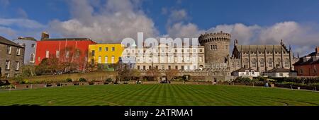 Medieval record tower and chapel of Dublin Castle, view from the Dubhlinn gardens Stock Photo