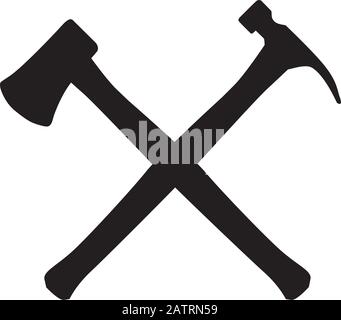 crossed axe and hammer tool Stock Vector