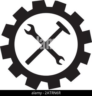 crossed wrench and hammer tool inside cogwheel Stock Vector