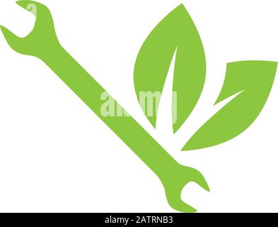 wrench tool with two green leaves Stock Vector