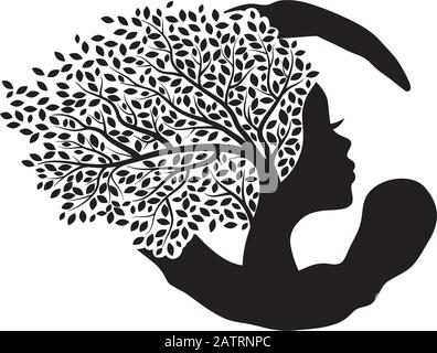 zen tree with female face, vector graphic design element Stock Vector
