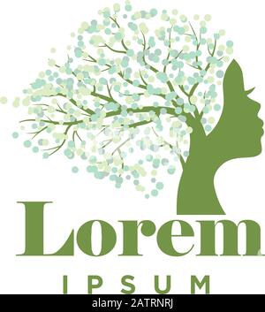 green tree with female face, vector graphic design element Stock Vector