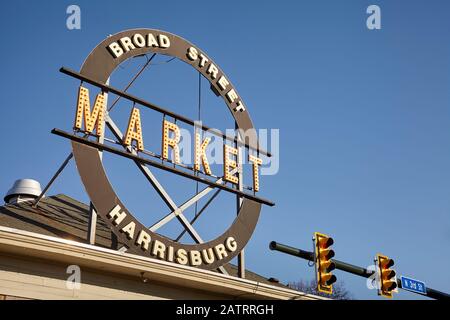 Sign for the Broad Street Market in Harrisburg, Pennsylvania, USA Stock Photo