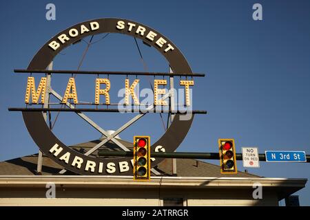 Sign for the Broad Street Market in Harrisburg, Pennsylvania, USA Stock Photo